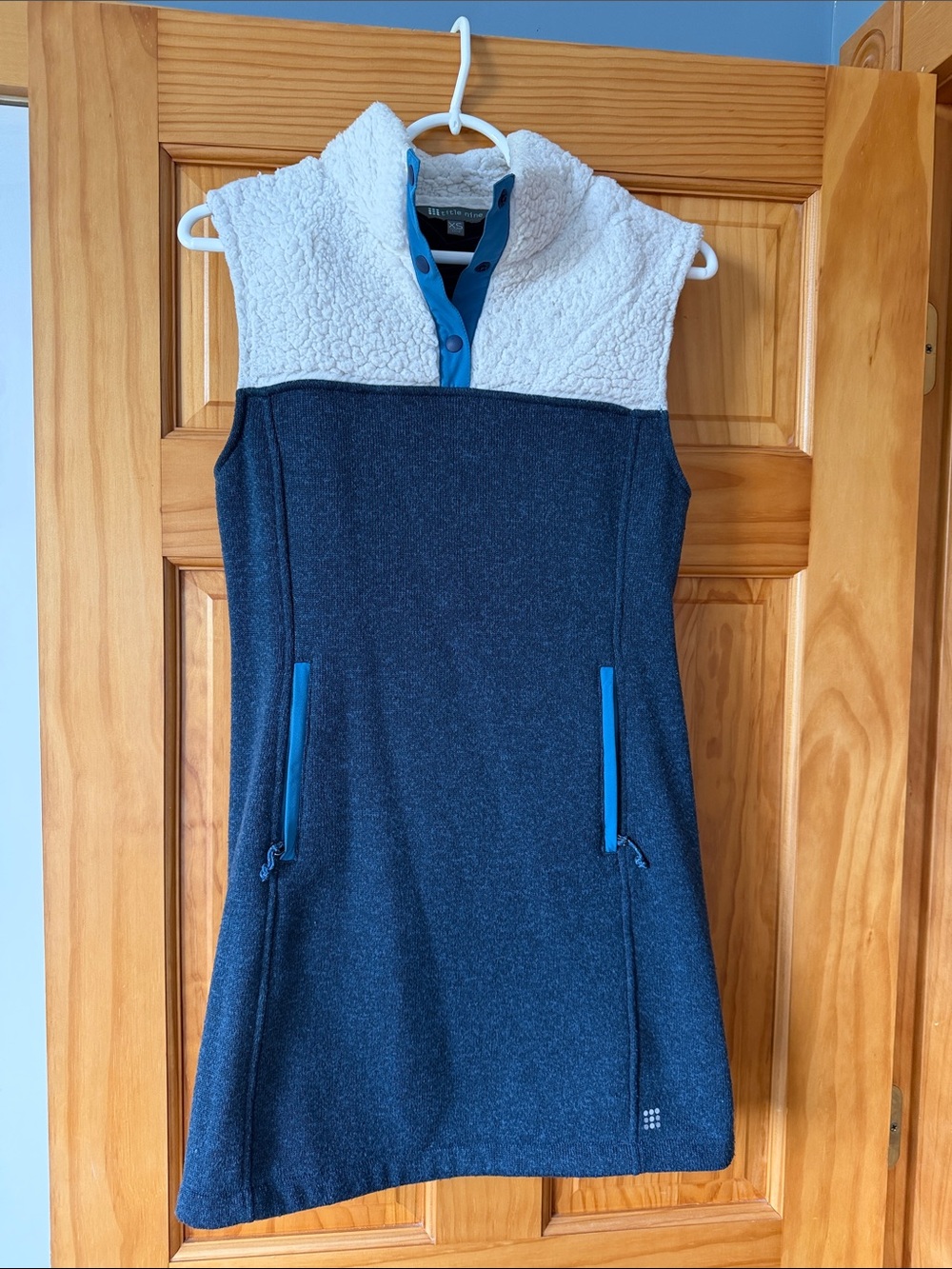 Title Nine Navy Mini Dress with White Sherpa Yoke and Blue Trim